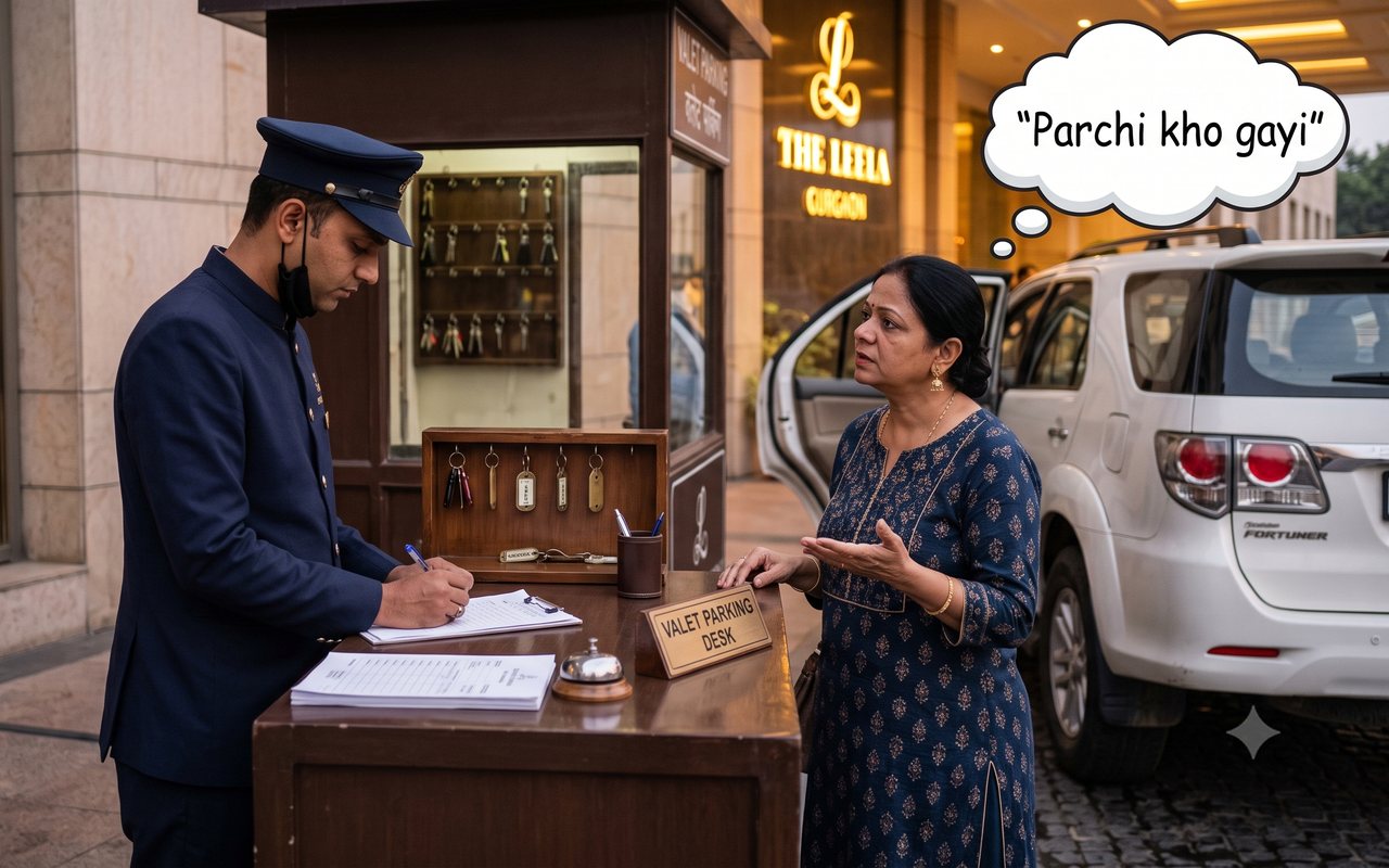 A guest telling the valet she has lost her ticket